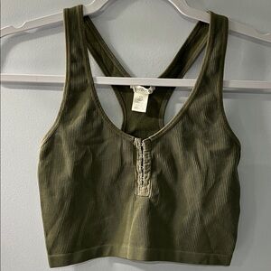 Bozzolo Green Stretchy Ribbed Sports Bra Size S clasped front